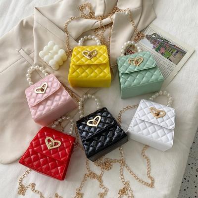 China High Quality Fashion Kids Mini Girl Jelly Crossbody Bags Custom Women Handbags With Pearl Chain for sale