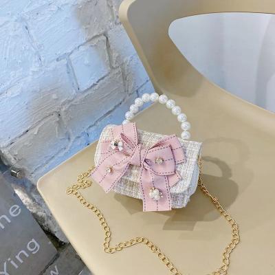 China Portable Children's Handbags Cute Little Girls Beads Bows Exquisite Cute Baby Kids Purses Decorations Body Bags Cross Handbags for sale