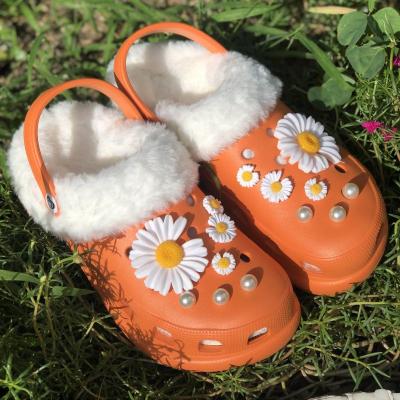 China Wholesale Custom Logo Gardener Sandals Women's Warm Fur Shoes Ladies Winter Clog Furry Orange Round Shoe With Fur for sale