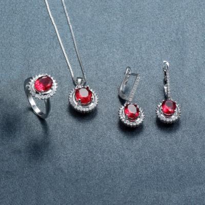 China Jewelry Sets 925 Sterling Silver Oval Jewelry Set With Ruby Red Stone for sale