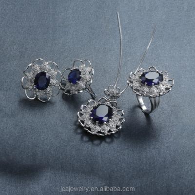 China 925 Sterling Silver Blue Sapphire Bridal Jewelry Set For Women for sale