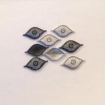 China Blue CZ Brass Micro Pave Diamond Eye Beads Connector Charms For Jewelry Making for sale