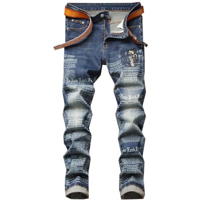 China Sustainable Brand Jeans Mens Blue Jeans Cotton Letter Printed Hip Hop Jeans Mens Denim for sale