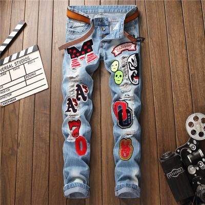 China RTS Waterproof Mens Designer Ripped Destroyed Jeans Patchwork Jeans Slim Fit Casual Jeans Fashion Denim Pants for sale