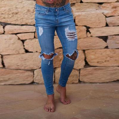 China Viable Mens Skinny Ripped Jeans Distressed Comfortable Casual Slim Fit Denim Pants Trousers for sale