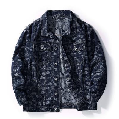 China 2021 Waterproof New RIPPED DENIM JACKET WITH BLEACH EFFECT Pattern Mens Letters Printed Fashion Loose Lattice Jacket Streetwear Denim Coat for sale