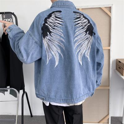 China High Quality Men's Comfortable Embroidery Wing Lapel Jeans Jacket Denim Jacket Waterproof for sale