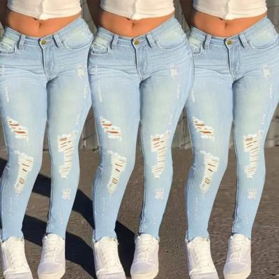 China Breathable Women's Ripped Jeans Distressed Slim Fit Stretch Skinny Denim Pants for sale