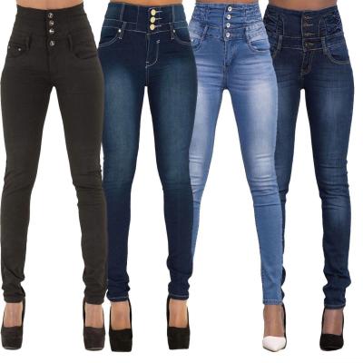 China 2021 Fashion High Waist Breathable Slim Skinny Stretchy Fit Pencil Pants Jeans, Button-fly Authentic Stretch Turn Casual Long Pants for sale