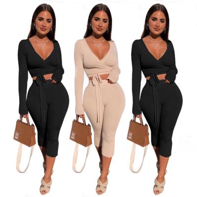 China Plus Breathable Knot Front Crop Top With Skinny Pants, Women's 2 Piece Overalls Ruched Sleeveless Crop Top Ruffle Panty Set Short Romper for sale