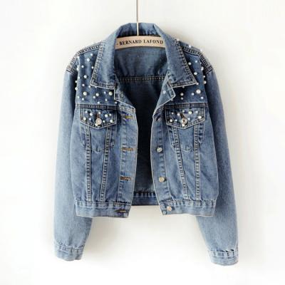 China Wish Ebay Amazon Waterproof Hot Women Oversized Denim Jacket Embroidered Beading Beading Jeans Coat, Retail Beaded Denim Jacket For Female for sale