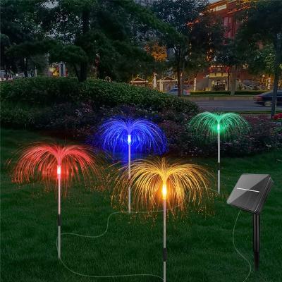 China Lighting decoration 4 in 1 outdoor solar led fiber optic flower jellyfish light led fiber optic lights decoration lamp for garden for sale