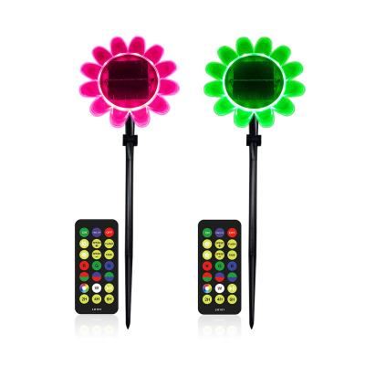 China Outdoor Waterproof Custom Sunflower Remote Control IP68 RGB IR Remote Control Pathway Light Led Solar Garden Light Path Lights Solar Lamp for sale