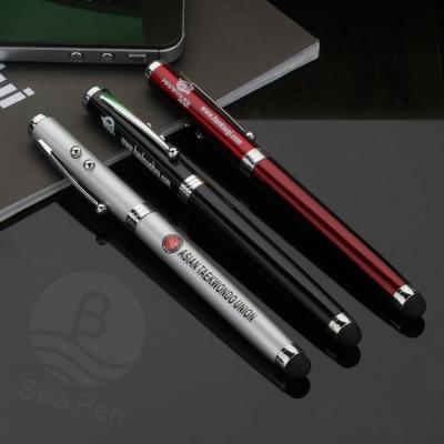 China office & School Pen& Promotion Four In One High Quality Capacitive Metal Laser LED Stylus Pen for sale