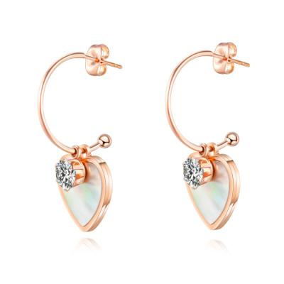 China 2022 New Trendy and Popular Trendy Stainless Steel Jewelry Gold Plated Earrings Shell Heart Earrings with Diamonds for sale