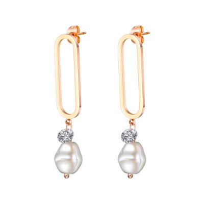 China 2022 trendy TRENDY stainless steel jewelry rose gold ball earrings for women pearl earring piercings stainless steel jewelry for sale