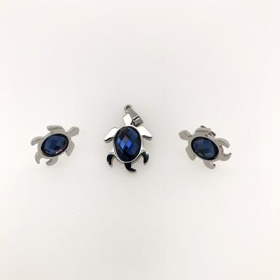 China Fashionable Wholesale Turtle Stainless Steel Blue Stone Pendant Earrings Set Jewelry for sale