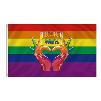 China Custom 3*5Ft LGBT Banner Rainbow 100%Polyester Double Sided Printing Brighter Colors Long Lifespan High Quality Double Sided Flags for sale