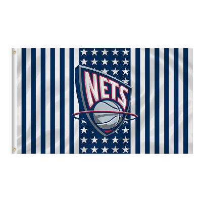 China High Quality Custom 100% Double Sided Banner 3*5Ft Brooklyn Nets NBA Polyester Colors Double Sided Printing Long Lifespan More Vivid Wholesale for sale