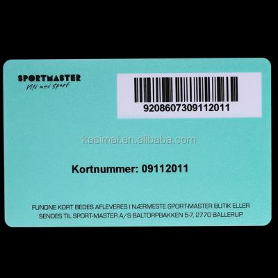 China Retail cheap barcode CR80 85 plastic card (L)*54mm(W)*0.76mm(T) for memership gift loyalty card for sale