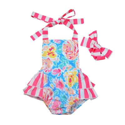 China Wholesale Cotton Baby Onesie Floral Sleeveless Jumpsuit Tank Top Clothes Girl Romper Toddler Kids Girl Romper for sale