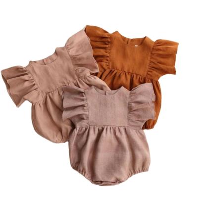 China Hot Sale Cotton 100% Short Sleeve Romper Baby Clothes Summer Solid Romper 100% Cotton Baby Romper Canvas Jumpsuit for sale