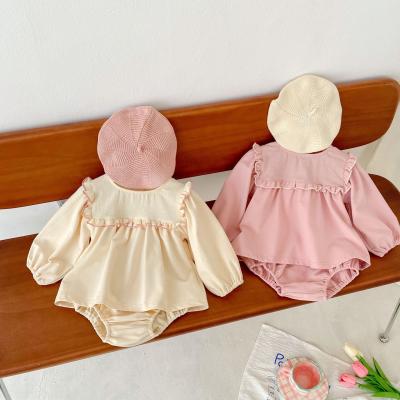 China Remake Girl Outfit Western Fashion Cute Baby Pink Long Sleeve Top Defeat Shorts Outfit Toddler Spring 2 Pcs Dress Set for sale