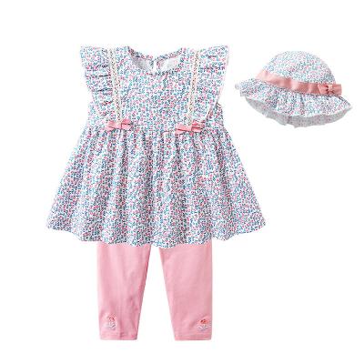 China Baby Boutique Washable Soft Clothes Float Short Sleeve Top Pink Blue Pants Toddler Spring Summer Clothing Set 2 Pcs Outfit for sale