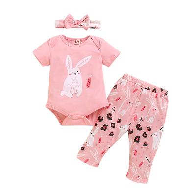 China Washable Custom Two-Piece Outfit Baby Clothes Cute Baby Clothes Kids Loungewear Set Pink Short Sleeve Pant Top Outfit Clothes for sale