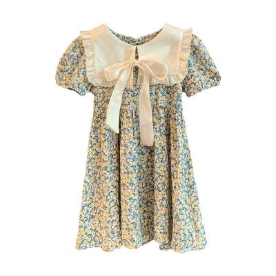 China Unique Washable Baby Dress Floral Colorful Painting Baby Clothes Short Sleeves Dresses Kids Clothes Summer Girls Dress Hot Sale for sale