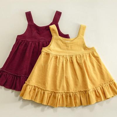 China Anti-wrinkle autumn glitter star new voile solid knit dress design wholesale kids clothes baby dress knee length sleeveless yellow dress for sale