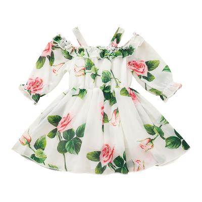 China Anti-wrinkle Summer Cute Kids Dress Baby Princess Dress Fashion Bride Toddler Pink Green Floral Spring Long Sleeve One Line Clothing for sale