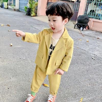 China 2022 Washable Spring Babies Small Blazer Sets Toddler Boys Clothing Set Outfits Set Kids Clothes Yellow 2 Pcs Long Sleeve Tops And Pant for sale