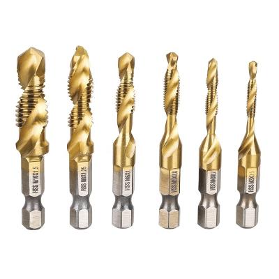 China Internal Screw Thread Cutting 6Pcs Hex Shank Titanium Plated HSS Screw Thread Metric Tap Drill Bit Screws Machine Combined Tap M3 M4 M5 M6 M8 M10 Hand Tools for sale