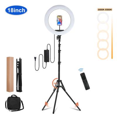 China PORTABLE rechargeable 18 inch selfie ring light with 2m tripod and phone holder 65w 5500k easy to carry for selfie live youtube tik tok for sale