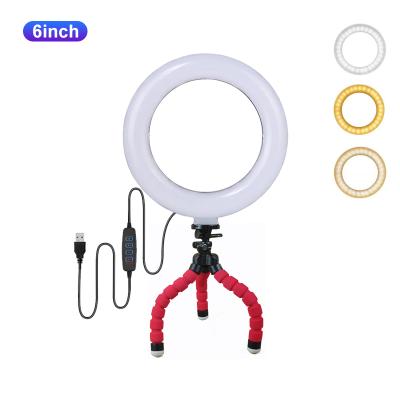 China Live Broadcast Youtube Facebook Tiktok 6 Inch Visual Light with Flexible Selfie Stick Mini Octopus Tripod LED Ring Light for Selfie Visual Makeup, YouTube, Tiktok for sale