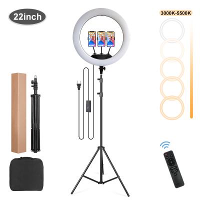 China Live broadcast Youtube Facebook 22 inch rechargeable ring light with camera photographic light 2m tripod lighting kit video vlogging equipment for tiktok for sale