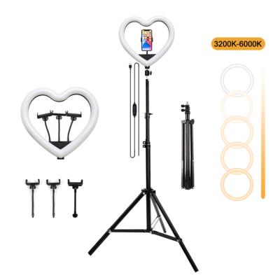 China Wholesale PORTABLE heart shaped LED selfie ring light with 2m tripod stand for live broadcast tiktok visual shooting makeup for sale