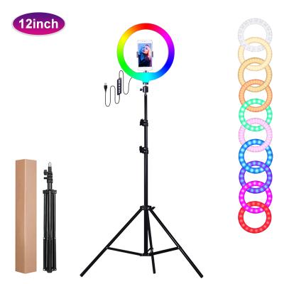 China Live Youtube Facebook TikTok 15 Inch RGB Selfie Ring Light Usb 12 Colors Emit Ring Light With 1.6m Tripod Selfie For Camera Selfie Led Camera Photo Light Videos for sale