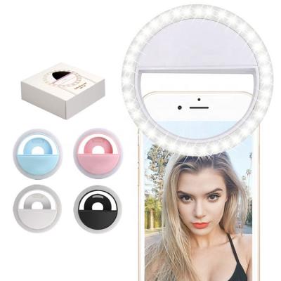 China ABS USB rechargeable led selfie ring light mini circle photographic lighting with cellphones clip dimmable for youtube for sale