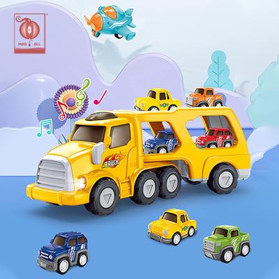 China Friction Toy High Quality Cartoon Truck Trailer Toys Inertia Noise And Double Deck Children Light Truck With Friction Cars Toy for sale