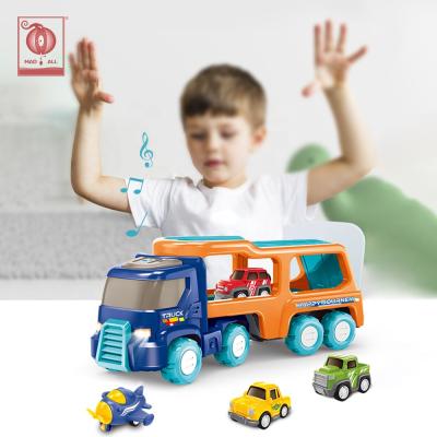 China Pull Back Car Electric Model Music Light Aircraft Carrier Trailer Toys Children To Play Double Platform Friction Toy Plastic Urban Cars For Kids Babies for sale