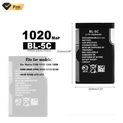 China 3.7V 800mAh Mobile Phone Battery BL-5C BL5C BL 5C Rechargeable Batteries For Nokia 2112 2118 2255 2270 2280 2300 2600 2610 3125 3230 1pcs for sale