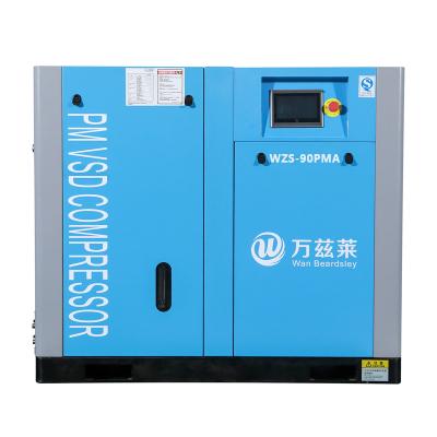 China 2021 new design 380v 90kw frequency conversion oil free screw air compressor for spray painting for sale