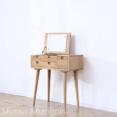 China Desgin Simple Style Foldable Wooden Dresser Table With Mirror And Stool For Bedroom Natural Wood Color BDZT01 for sale