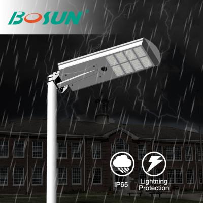 China With mono solar panel in high work efficiency > 21% BOSUN IP65 50w IOT Tech All In One Solar Led Street Light for sale