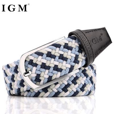 China IGM Stretch Manufacturer Canvas Fabric Colorful Braided School Stretch Belt Woven Men for sale