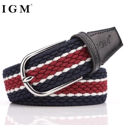 China IGM Stretch No Holes Mens Womens Boys Canvas Elastic Braided Stretch Leather Belt For Father's Day for sale