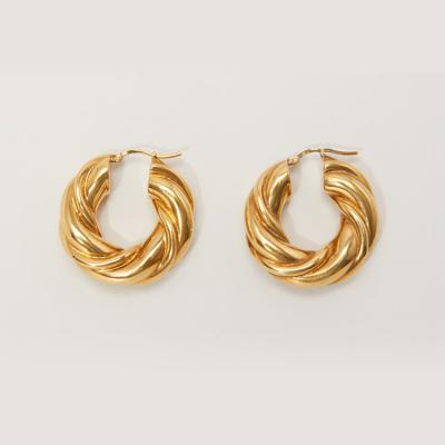 China Fashion brass18k fashion independent minimalist high quality gold plated twist circle earrings chunky circles for sale