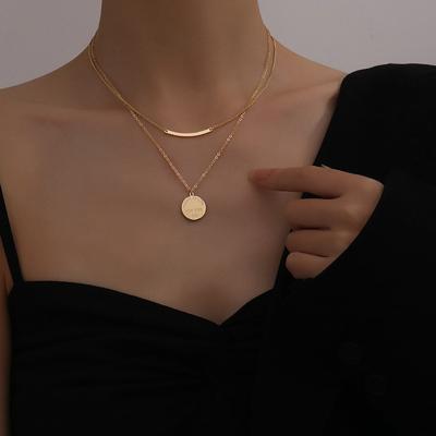 China New Trend Statistical Fashion Large Circle Circle Double Layer Stainless Steel 18k Gold Coin Pendant Necklace for sale